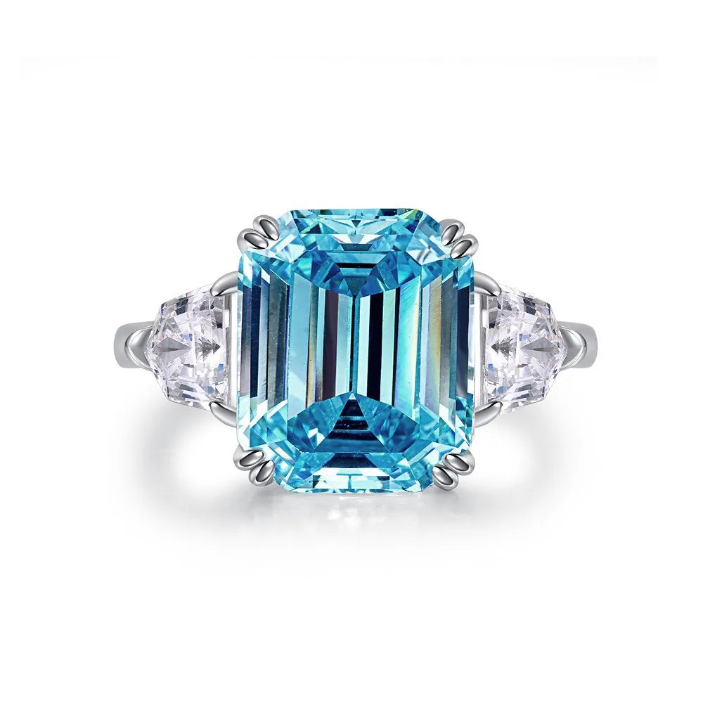 S925 Sterling Silver Diamond Ring With Aquamarine - A Luxurious And Stylish Colored Gemstone Ring - Blue Diamond Cbjz166