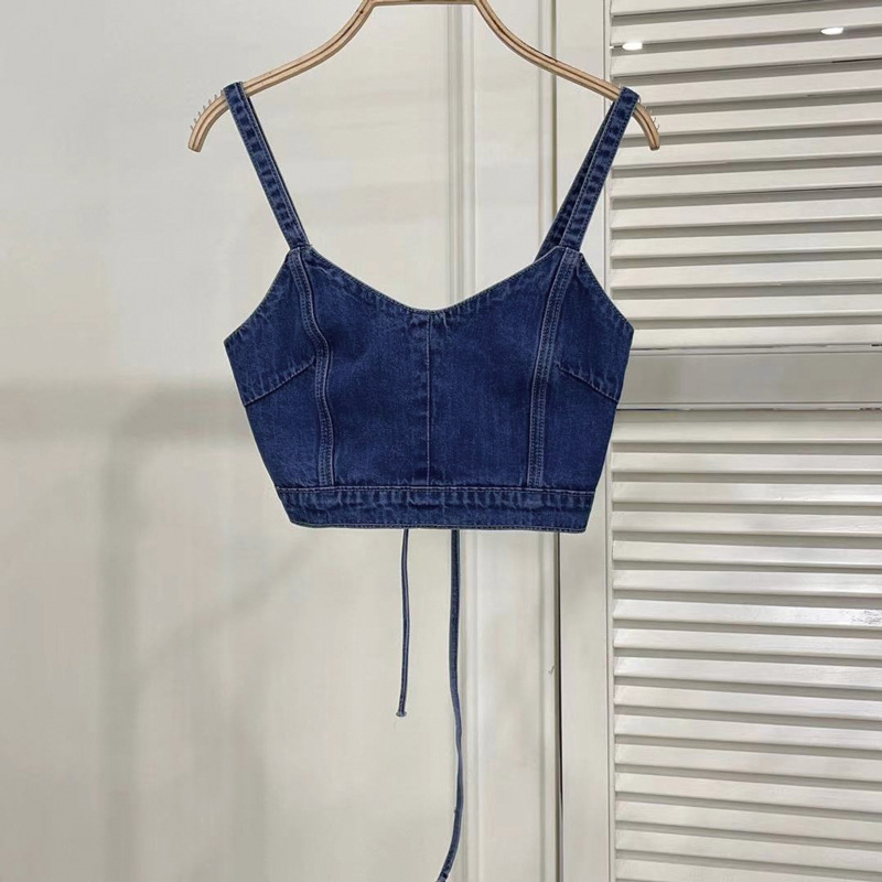Denim Outer Wear Small Sling Vest Korean Style Sense Of Design Cross Strap