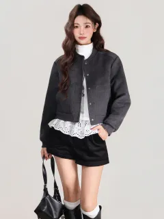 Women's Baseball Jacket Short Coat Autumn And Winter Loose Jacket Top - Flower Grey - View 1