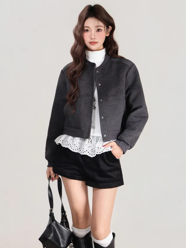 Women's Baseball Jacket Short Coat Autumn And Winter Loose Jacket Top Flower Gray - Shop at LoveMi