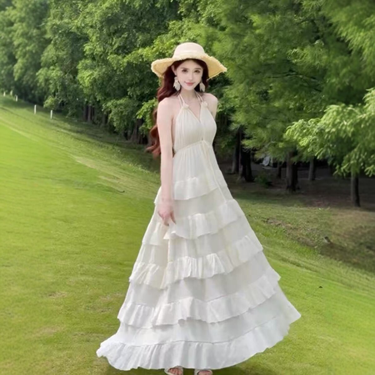 Womens French-style Halter-neck Long Dress
