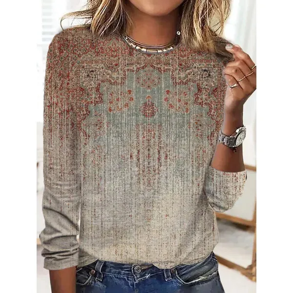 Loose Trendy Vintage Printed Round Neck T shirt F168Z856 - Shop at LoveMi