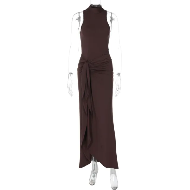 Sleeveless Strappy Sexy Slit Dress Brown - Shop at LoveMi