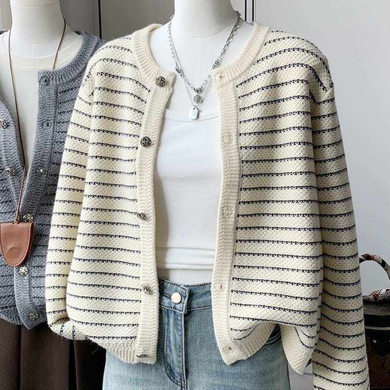 Women's French-style Striped Knit Cardigan product image