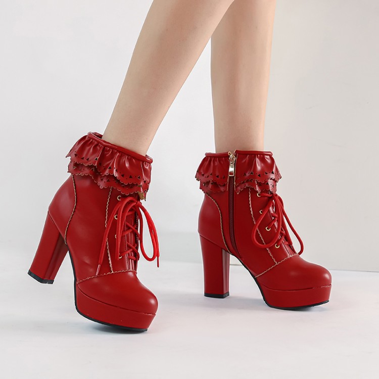 Title 25, Autumn and Winter Lace Up Womens Thick Heel Fa...