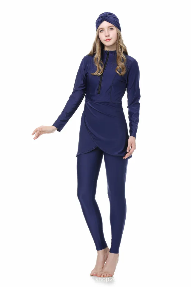 Sun Protection Three piece Set Islamic Swimsuit Blue - Shop at LoveMi