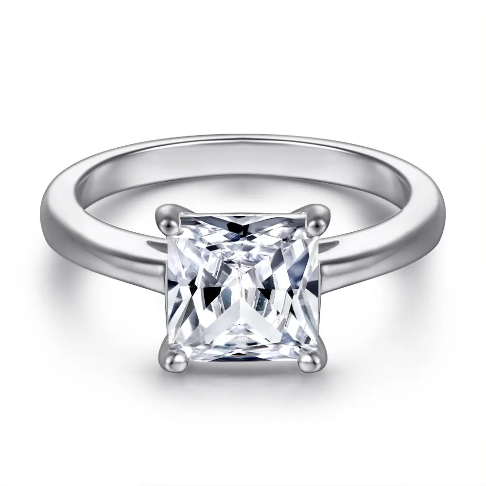 925 Sterling Silver Inlaid Square Zircon Ring