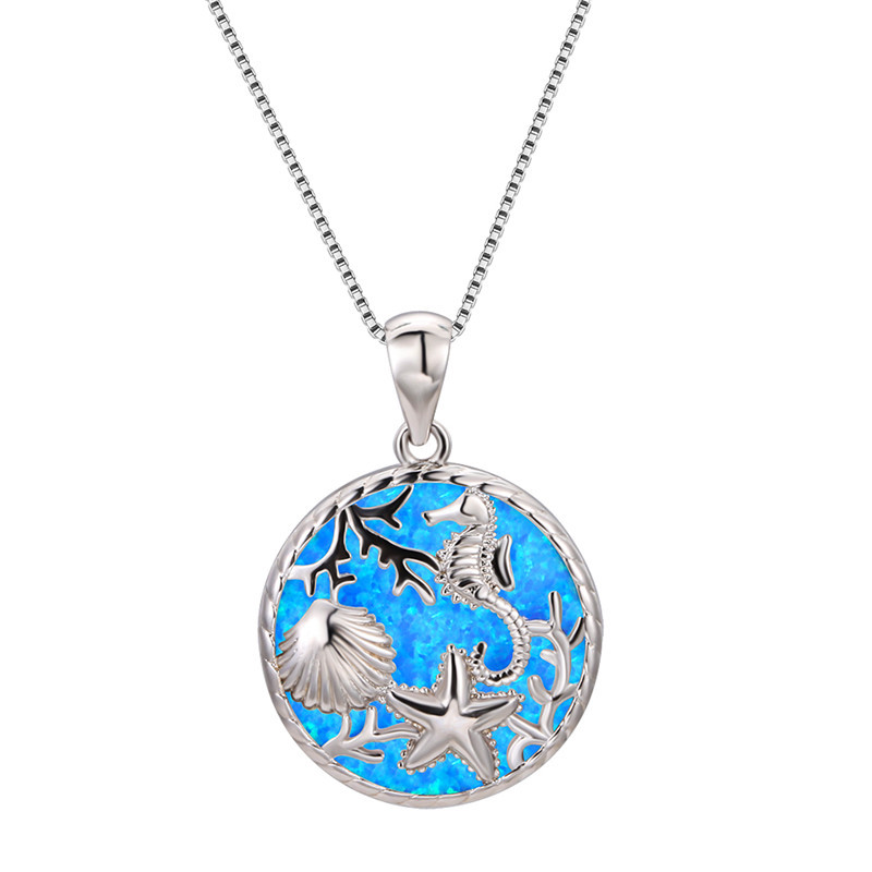 Womens Necklace With A Round Pendant Featuring An Underwater World Design