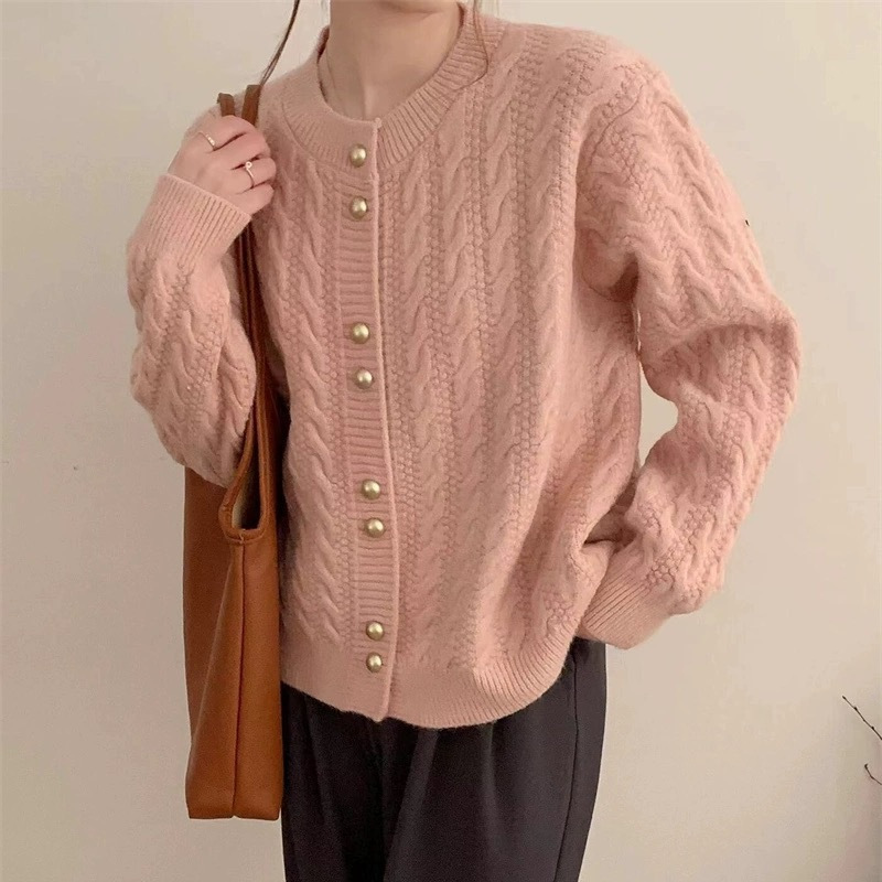 Round Neck Solid Color Design Sense Sweater Top