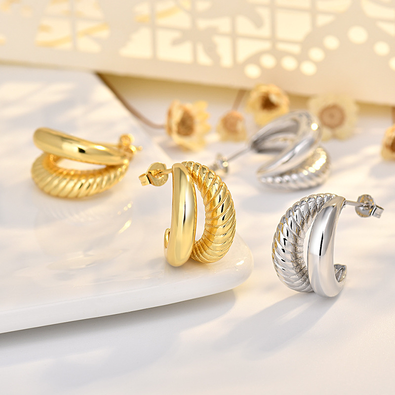 Double-layer Twisted Ear Studs Colorfast C- Shaped Irregular Earrings