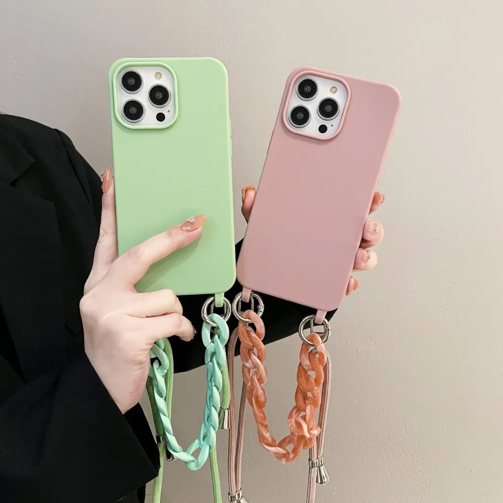 Candy Color Chain Lanyard Soft Case Drop-resistant Lanyard Phone Case