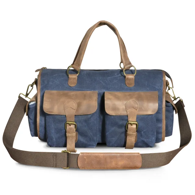 Top Layer Oil Wax Skin Cowhide Leather Retro Men's 14 inch Business Handheld Official Document Bag Blue - Shop at LoveMi