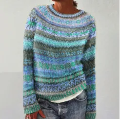 Thick Needle Cloth Digital Printed Round Neck Sweater Ld15823 - Shop at LoveMi