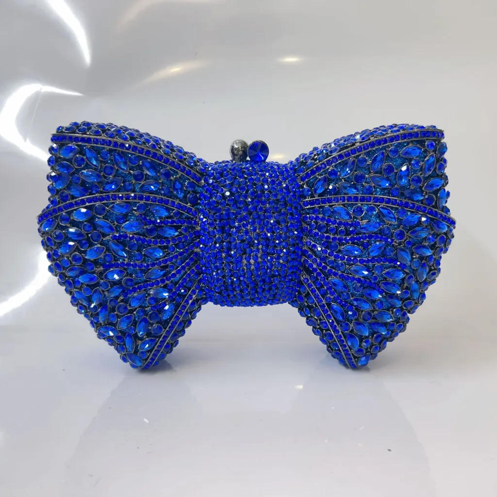 Bow Diamond Evening Bag Rhinestone Clutch - Blue