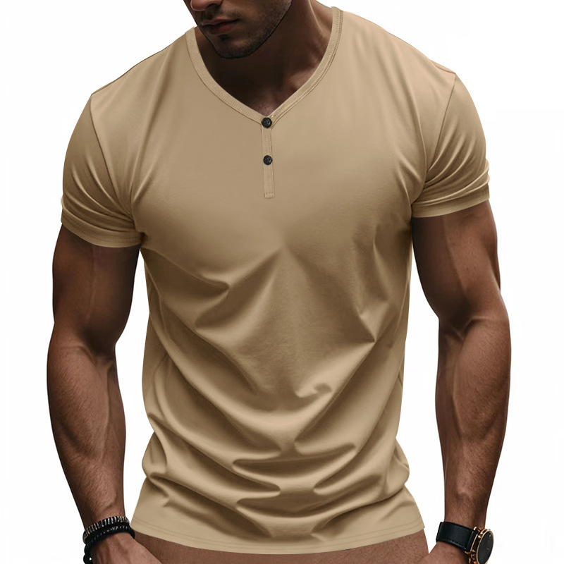 Retro Henry-Neck T-Shirt Loose Fit Stretchy Quick-Drying Breathable Short-Sleeved Summer Sports Top
