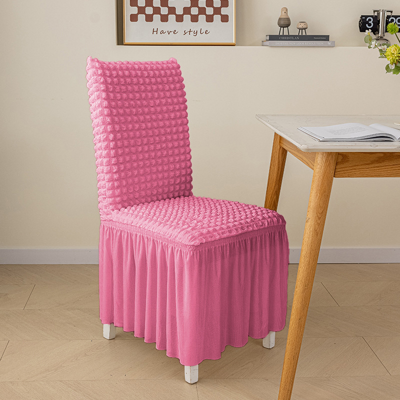 Thickened 3D Bubble Chiffon Lace Skirt Hem, Fully Wrapped Stretchable One-piece Dining Chair Cover For Home Use 19