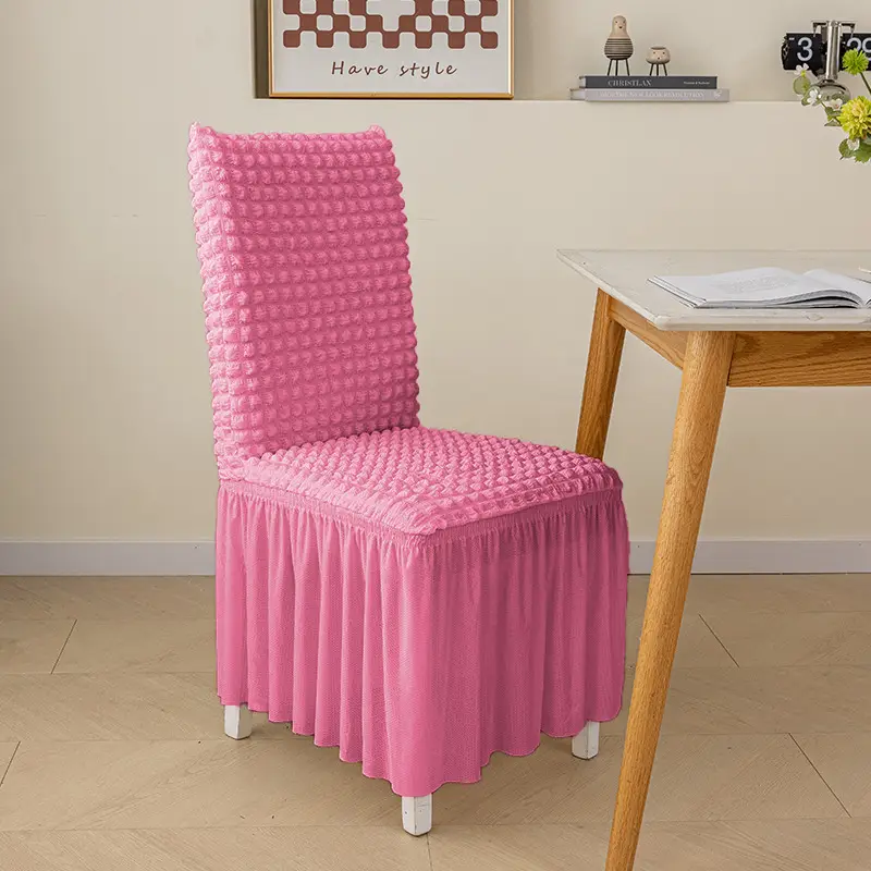Thickened 3D Bubble Chiffon Lace Skirt Hem, Fully Wrapped Stretchable One-piece Dining Chair Cover For Home Use