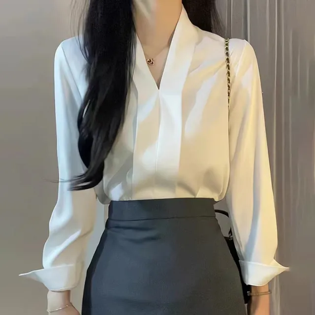 V neck Female Temperament Light Mature Wind Commuter Top White - Shop at LoveMi