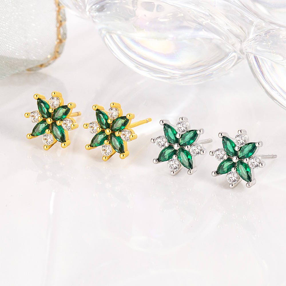Micro Inlaid Zircon Flower Two-color Stud Earrings For Women