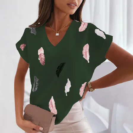 3D Printed Short Sleeved Women's Feathers Att23041Cb - Shop at LoveMi