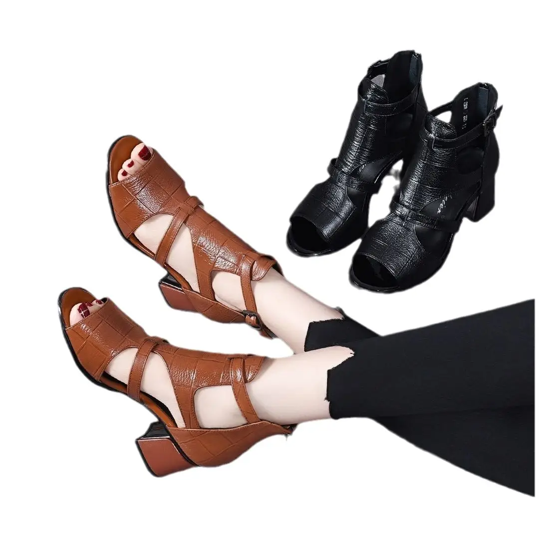 Women's Sandals Peep Toe Hollow-out One-word Wedge
