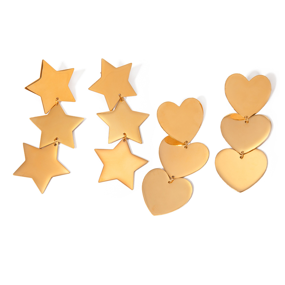 Niche Design 18K Gold Stainless Steel Three-layer Glossy Love Heart Earrings