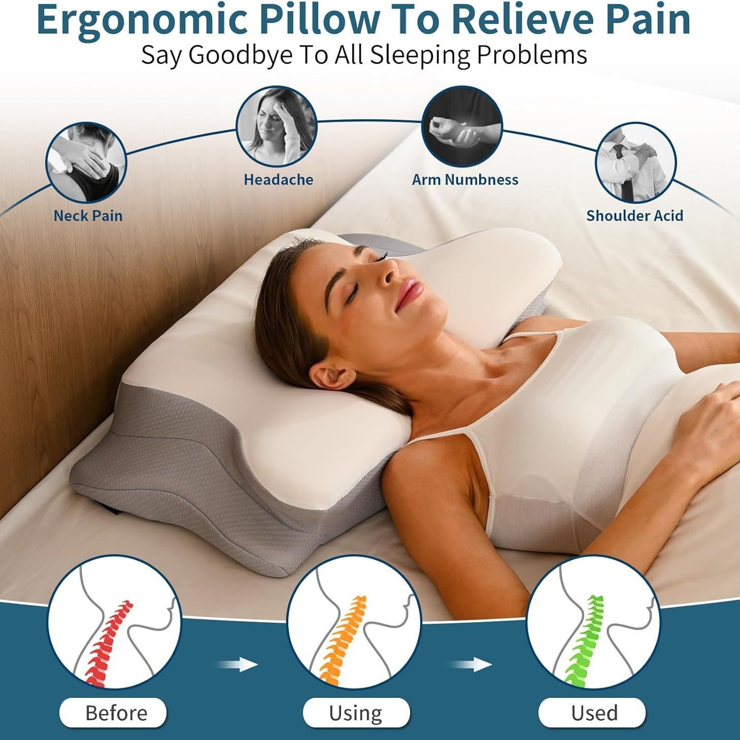 Contoured Pillow For Cervical Spine Support Deep Sleep And Pressure Reliefideal For Side Sleepers