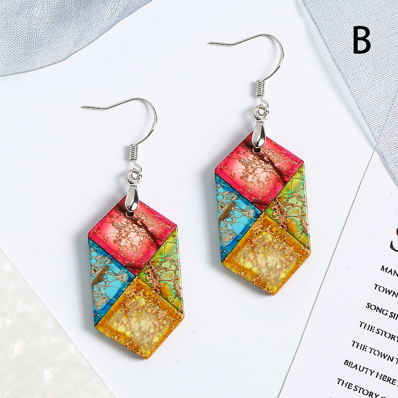 Natural Crystal Agate Hexagonal Earrings