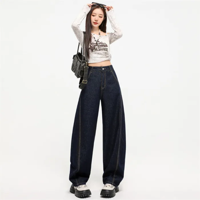 Spring New Split Patchwork Retro Casual Machete Jeans - Dark Blue Pants
