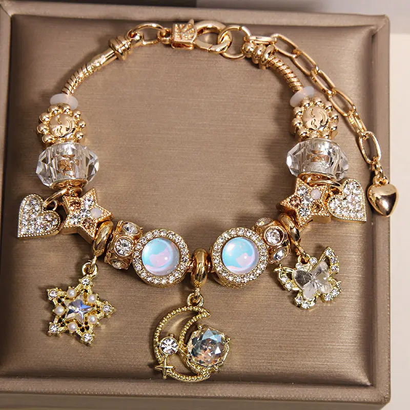 Butterfly Heart-shaped Pendant Beaded Bracelet
