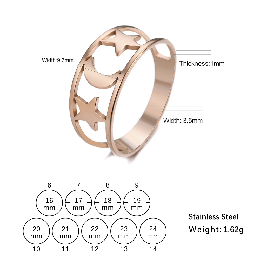Japanese And Korean-style Hollow Star And Moon Stainless Steel Ring