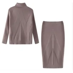 European And American Turtleneck Knitted Pullover Sweater Slim Fit Warm Skirt - Khaki - View 1