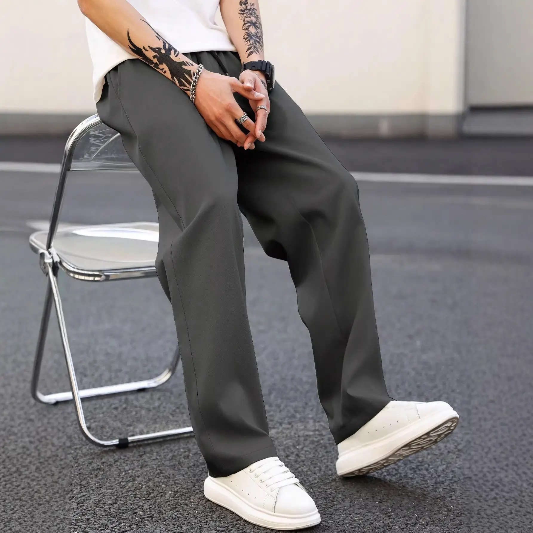 Mens Fashionable Versatile Loose-fit Straight-leg Casual Pants
