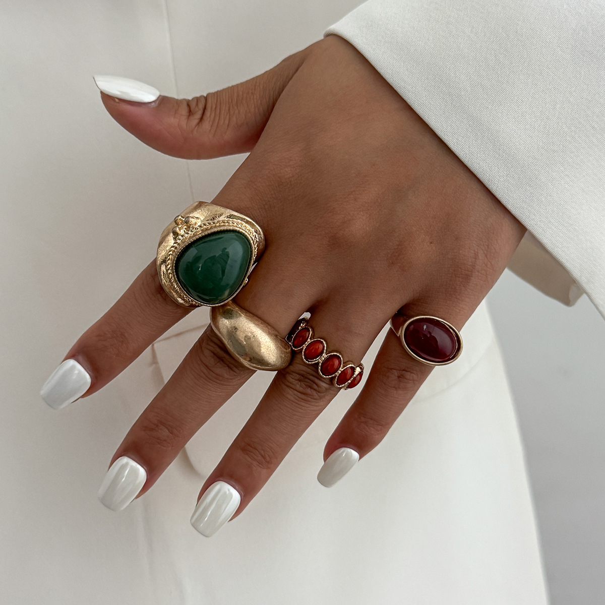 Fashionable Light-Luxury Gemstone Open Ring Set