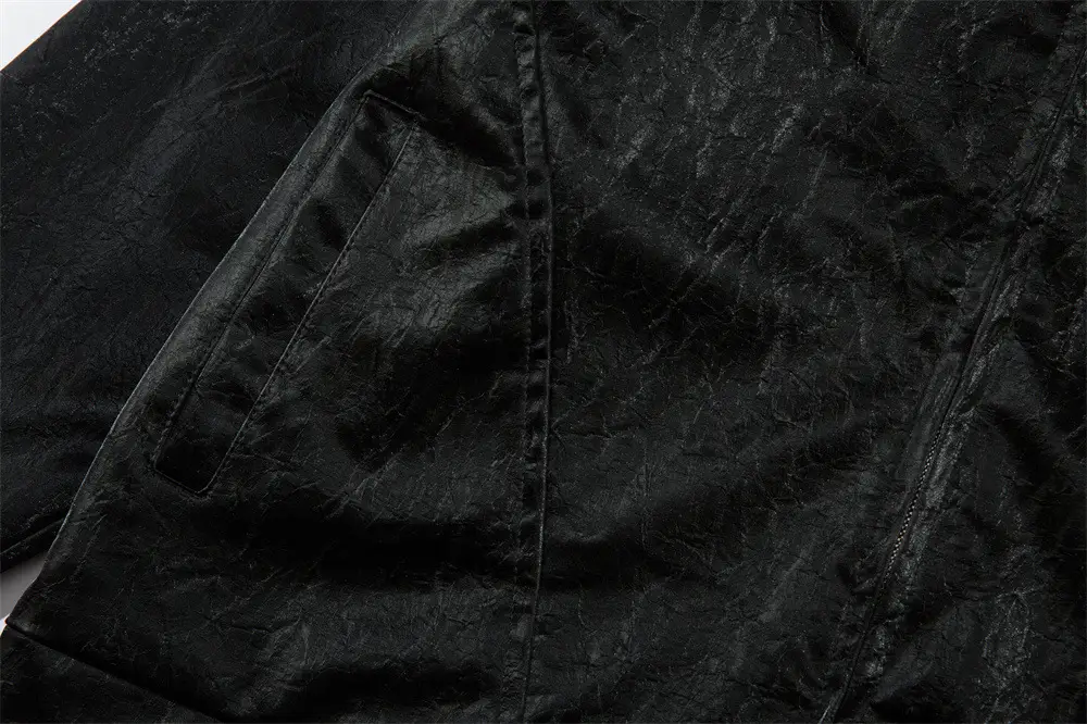 Men's Split Splicing Solid Color Loose Standing Collar Leather Jacket