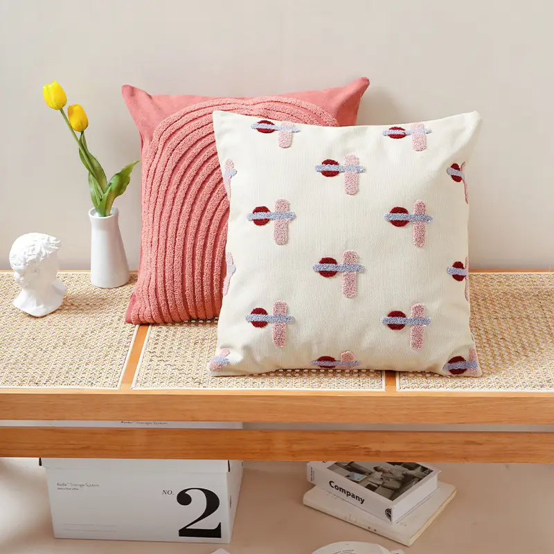 Washed Canvas Geometric Pillow Cover Nordic Home Decoration Office Car