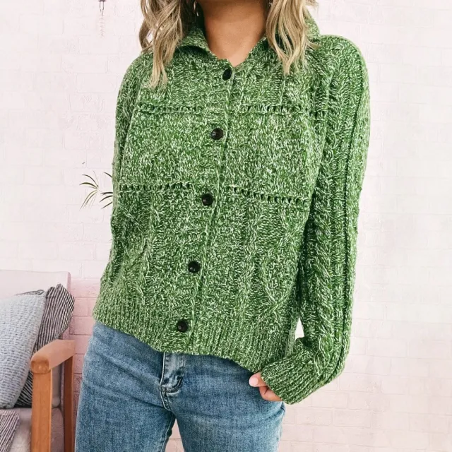 Commuter Hollow Lapel Retro Twist Sweater Green - Shop at LoveMi