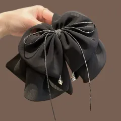 Korean Style Gas Layer Double Layer Bow Claw Clip Women's Fashion Diamond Tassel Hairpin - Black Bow - View 1