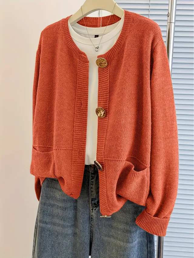 Solid Color Fashion Street Versatile Thick Needle Sweater Cardigan Red - Shop at LoveMi
