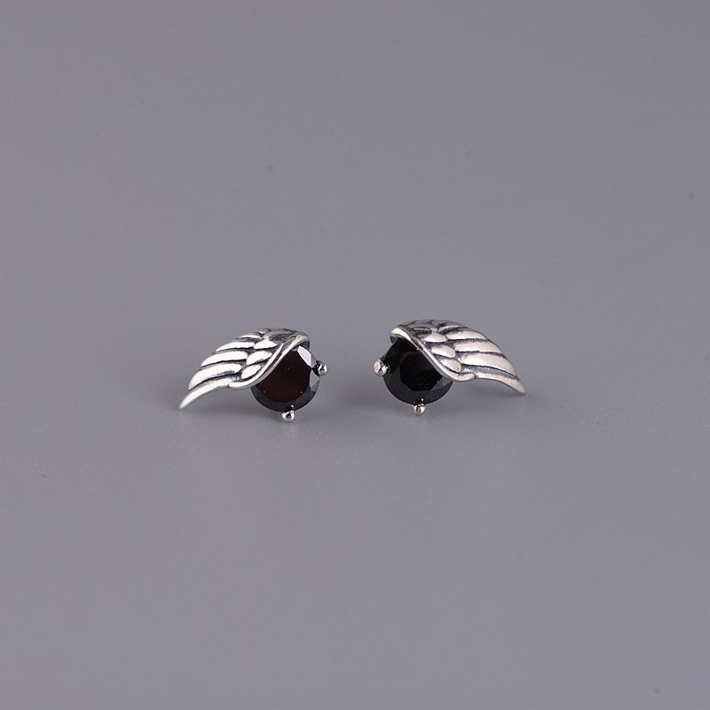 S925 Silver Retro Unisex Fashion Angel Wings Stud Earrings