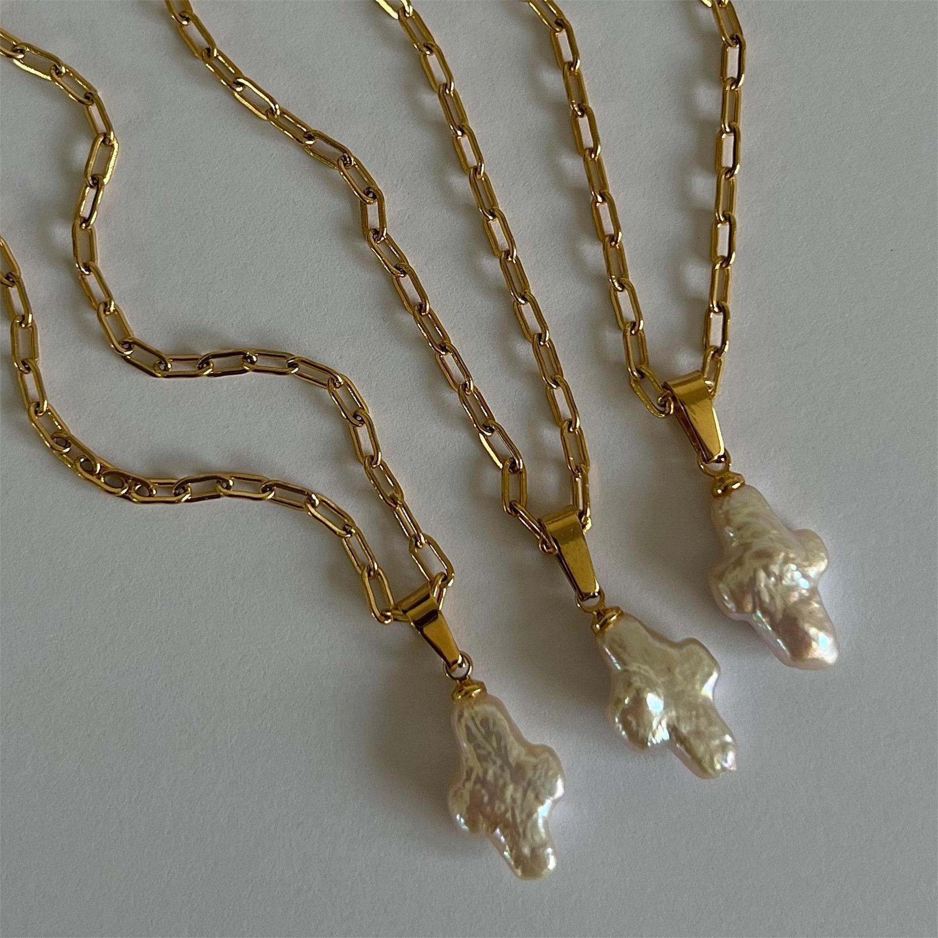 Natural Pearl Cross Pendant Necklace Vacuum Electroplating Accessories