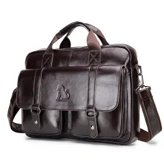 Cowhide Men's Briefcase Business Large Capacity Handbag - Brown - View 1