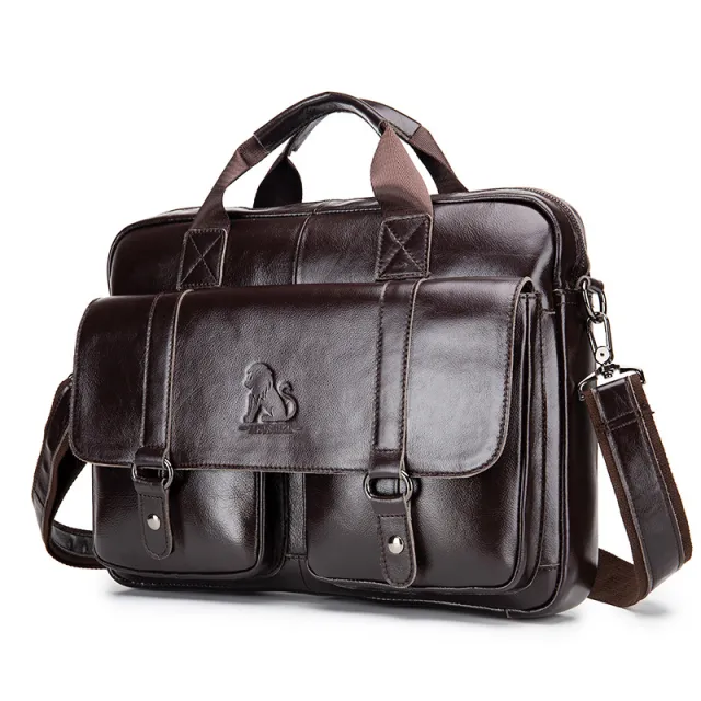 Cowhide Men's Briefcase Business Large Capacity Handbag Brown - Shop at LoveMi
