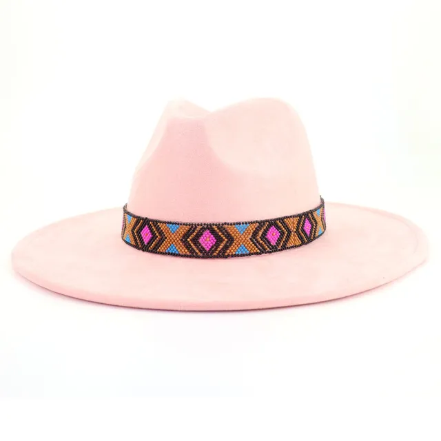 Women's Bohemian Broad brimmed Hat Flat Edge Pink Color - Shop at LoveMi