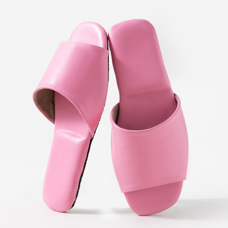 Womens PU Leather Plain Color Simple Slippers For Home Use - Image 4