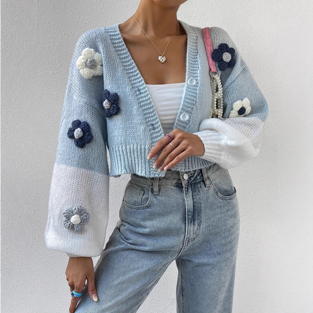 Knitwear Vintage Knitted Solid Color Flowers