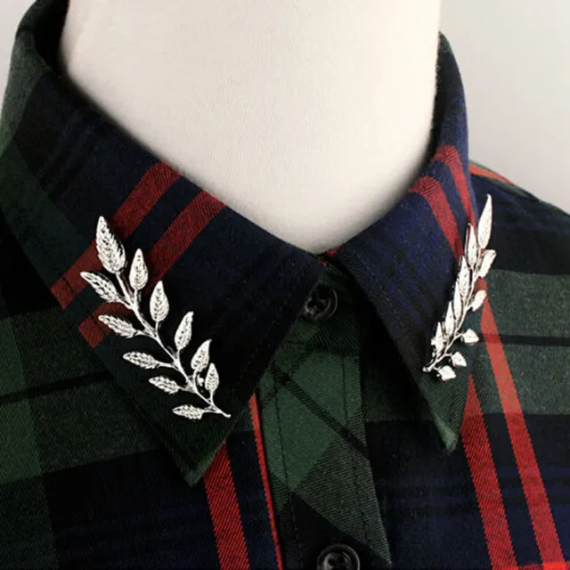 Vintage Feather Leaf Suit Collar Clip Unisex Accessories Silver Pair - Shop at LoveMi