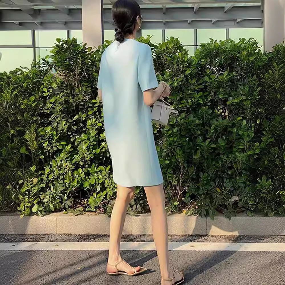 Short Dress Tea Break French Style Temperament Blue Skirt