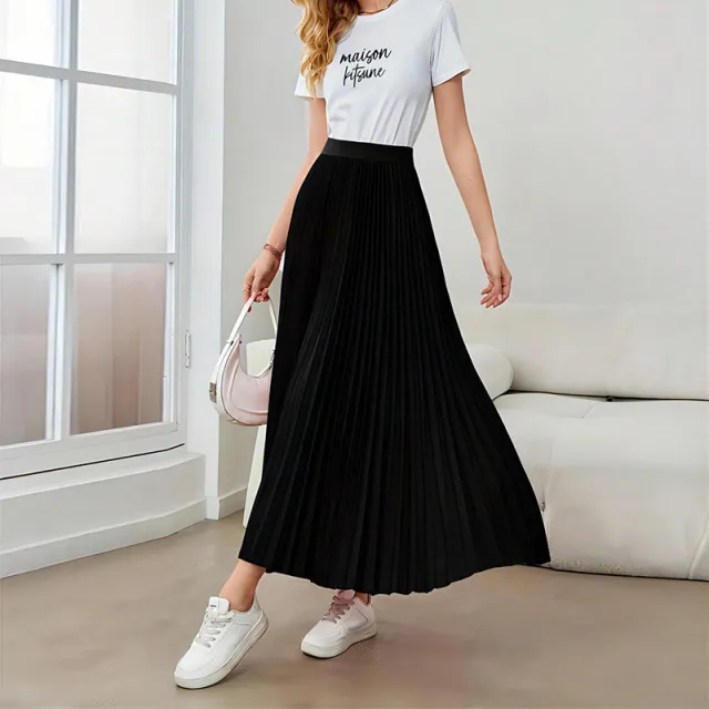 Skirt New Elegant Pleated Puffy Umbrella Skirt Polyester Skirt For Women Black - Shop at LoveMi