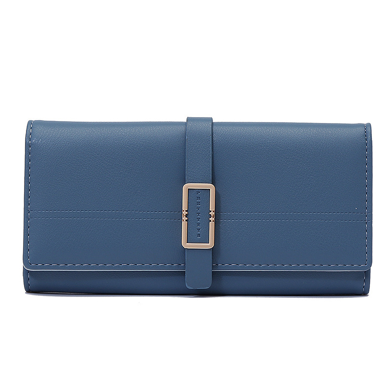 Long Metal Buckle Simple Tri fold Clutch Blue - Shop at LoveMi